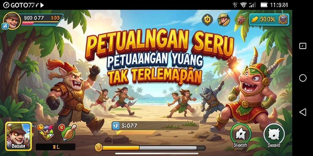 Tangkapan layar GOTO77 menampilkan pemain yang menjelajahi dunia petualangan yang penuh warna.