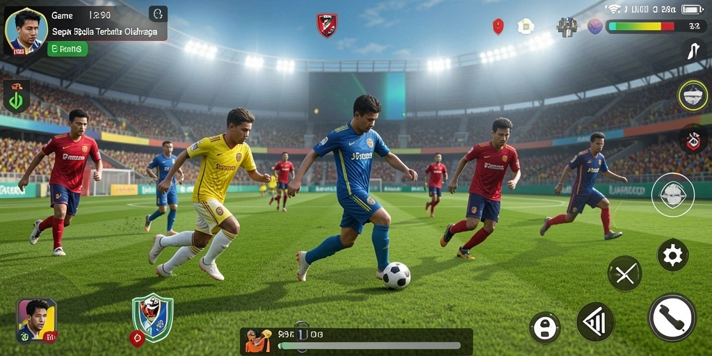 Tampilan dinamis gameplay JUARAGO dengan aksi sepak bola nyata.