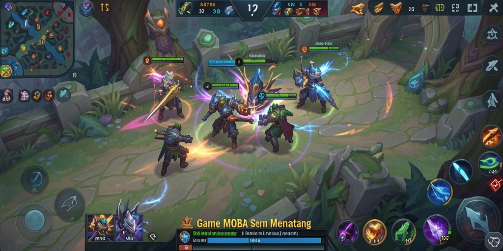 Screenshot gameplay LI789 menampilkan pertarungan seru di arena MOBA.