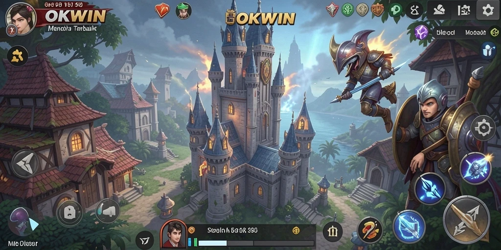 Tangkapan layar OKWIN menampilkan aksi menara pertahanan yang seru dan strategis.
