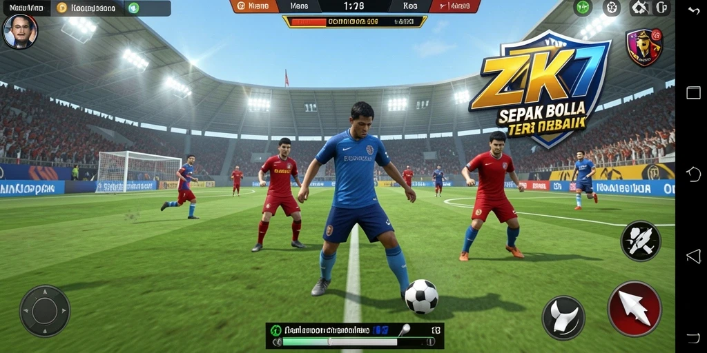 Tampilan gameplay ZK7 dengan aksi sepak bola yang seru.